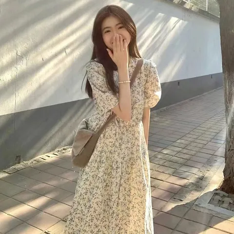 사파니 플라워 퍼프 원피스