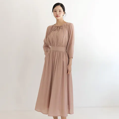 (~XXL까지) 도니타 뒷밴딩 셔링 플레어 원피스 봄 가을 나들이 오피스 하객룩 데이트 모임 미시 빅사이즈