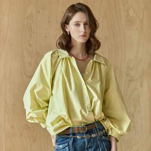 벌룬 벨소매 크롭 셔츠 블라우스