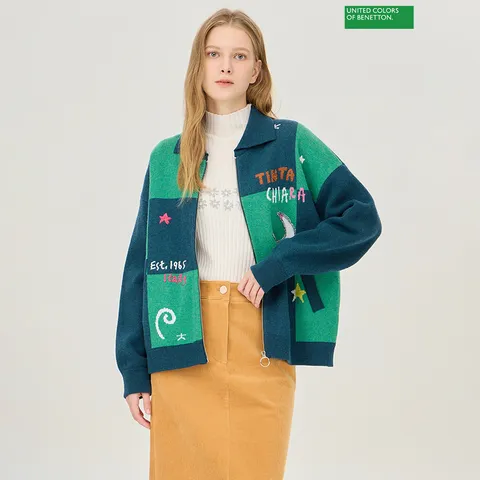 체크 패턴 블럭 달 니트 집업 BAKC65461