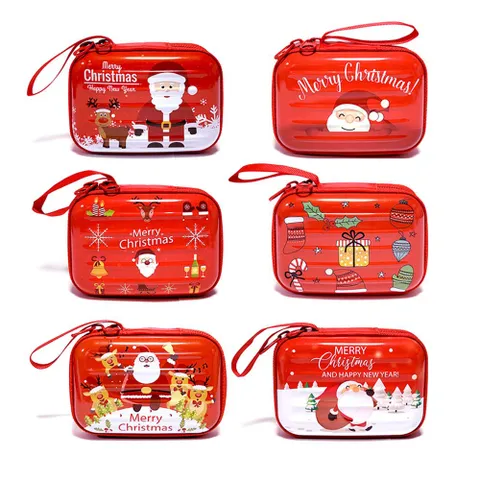 크리스마스 사각 틴케이스 6개(혼합) 선물캔 트리장식 동전지갑 크리스마스소품 가방장식