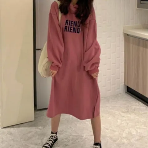 데일리 보아 유니크 드레스 롱기장후드스웨트 이지룩 일상 이지웨어 롱버전 후드탑