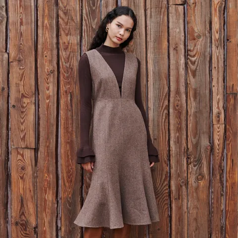 Herringbone Wool Sleeveless Dress
