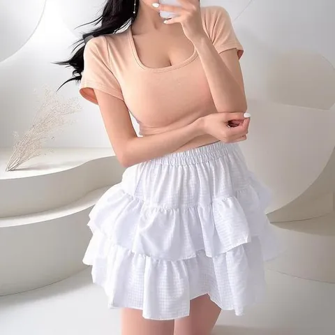 [하프클럽] 여성 고무줄 프릴 쁘띠 귀여운 티어드 스커트