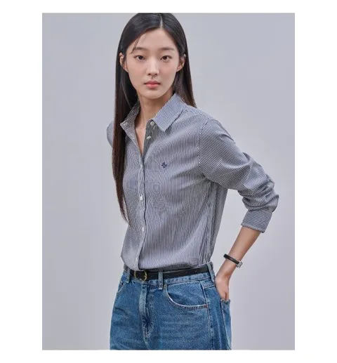 [Essential] 코튼 혼방 스트라이프 셔츠 네이비 (BF4864E02R)