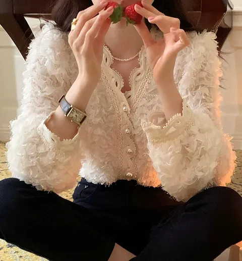 글루즈 러플 레이스 가디건