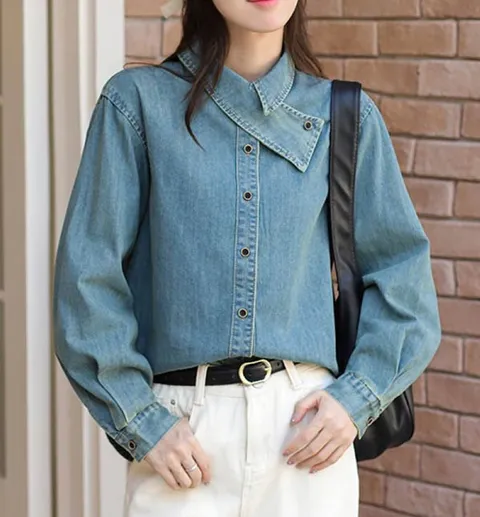 피에티 넥포인 블루 데님 셔츠