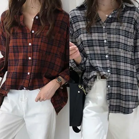 [브리치] 로로비 / 여자 체크 남방 셔츠 여성 기본 블라우스 LS0480