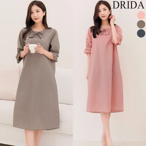 엄마옷 드리다 여름 반팔 리본 시어서커 바스락 시원한 빅사이즈 원피스 40-50대 중년여성 하객 상견례