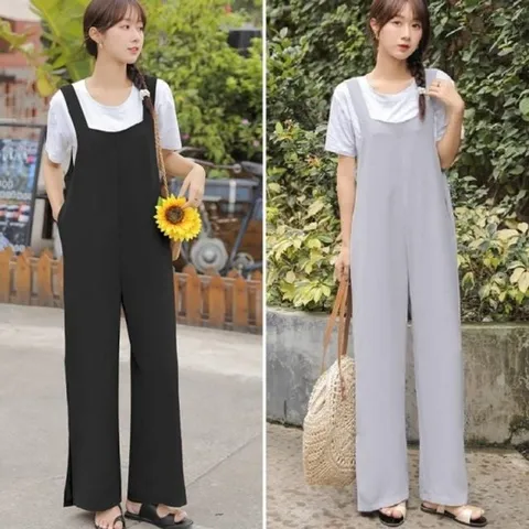 소매없음와이드핏 심플 점프수트 점프슈트 민소매점프슈트 트임점프슈트 여름점프슈트