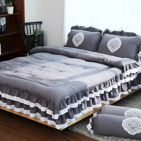 류금숙 프렌치감성 실키케어 향균프릴 차렵이불+베개커버+숏매트커버세트