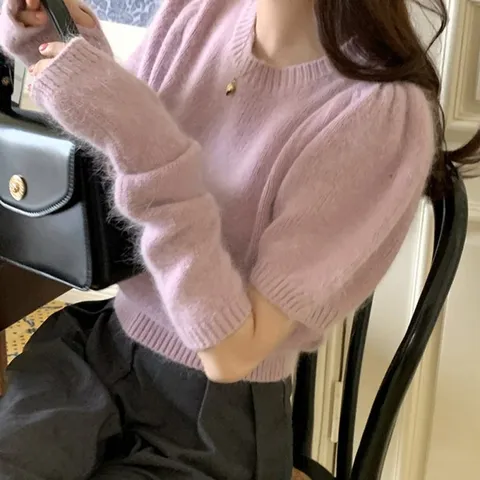 클리어 앙고라 핸드워머 반팔 퍼프 니트