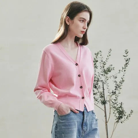 [최초가: 49,000원]스탠다드핏 베이직 가디건 [핑크]_LMOCD01E1PK