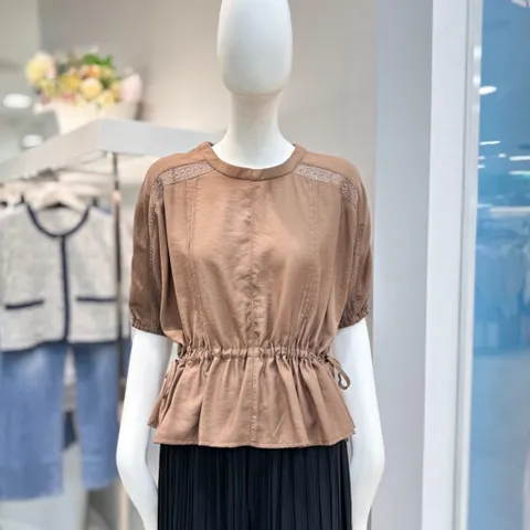 펀칭레이스 핀턱 스트링 블라우스 MTR8M0BL53W_DG