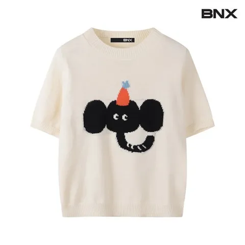 정상가:59,000 | 라운드 코끼리 아트 워크 울 반팔 니트 (BW1KP013L0)