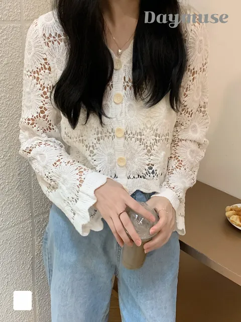 샤론 뜨개 니트 가디건 브이넥 긴팔 스웨터