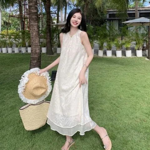 홀터넥 민소매 캐주얼 바캉스룩 여성 필수템 롱드레스 롱원피스 바캉스원피스 여름원피스