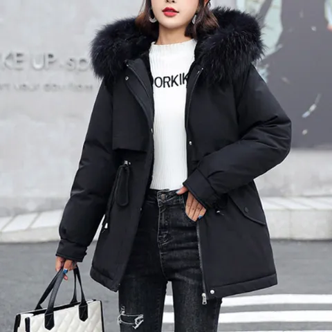 털 안감 하프 패딩 점퍼 허프 스트링 겨울 데일리룩