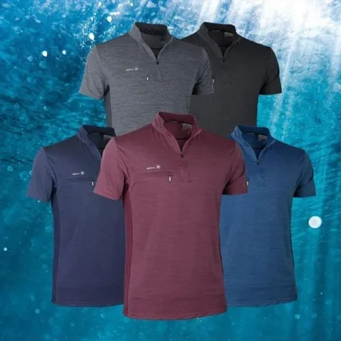 반팔 쿨 캐주얼 반팔 냉감 필수템 집업 아쿠아 티셔츠 집업티셔츠 여름티셔츠 가벼운티셔츠