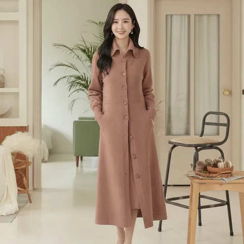 [최초가89,900원]  니트코트 원피스 세트_로즈핑크