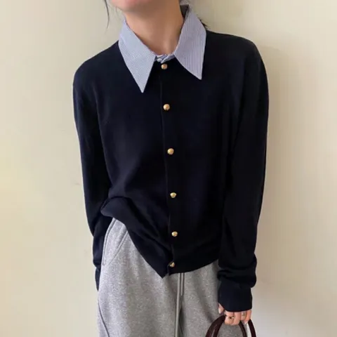 [브리치] 허그허그 / 아온디 카라 배색 니트 가디건 4color