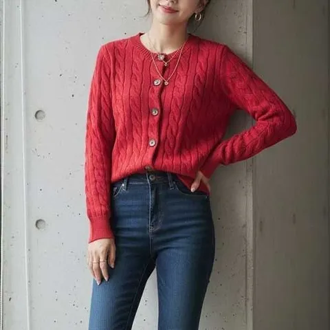 꽈배기 니트 루즈핏 케이블 오픈 가디건