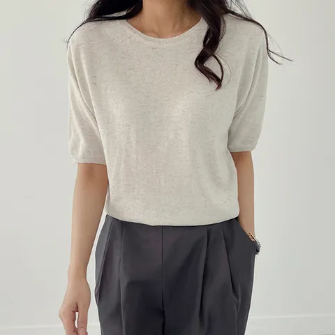 [하프클럽/어반프랑]하우 린넨 루즈핏 반팔 기본 무지 니트 티