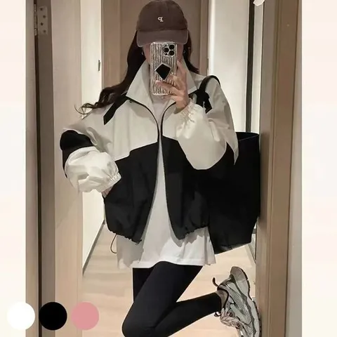 [하프클럽/모노무드] 크롭 얇은 소재 배색 바람막이 점퍼