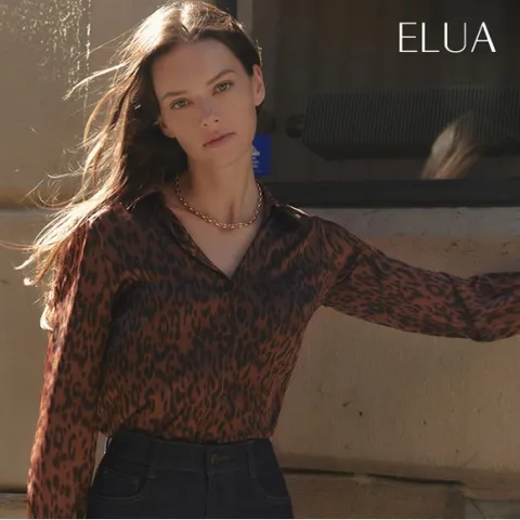 [최초가49,900원]  스탠 카라 새틴 블라우스_레오파드