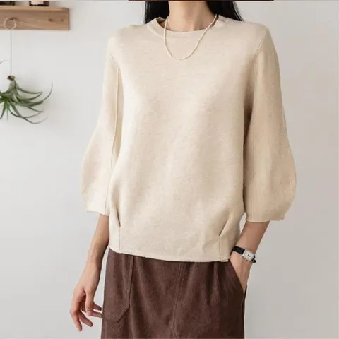 [하프클럽/라운드 퍼프 둥근소매 7부 니트 6컬러