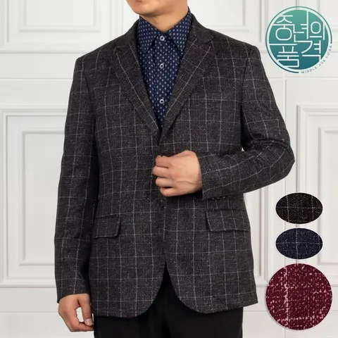 [하프클럽/중년의품격]봄 가을 간절기 남자 체크무늬 콤비 정장 마이 자켓