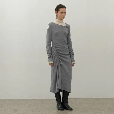 [나인] [최초가:109000원]울 드로우 스트링 컷아웃 니트 드레스(OP-6246)