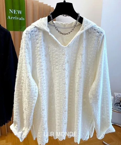 펀칭 니트 후드티 긴팔 봄신상 레이스 화이트 블랙 후