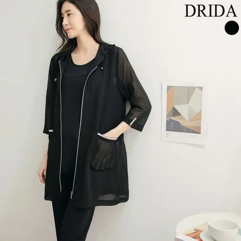 [하프클럽/드리다]엄마옷 드리다 여자 여름 쿨 시스루 얇은 후드 집업 빅사이즈 점퍼 40-50대 중년 여성 마담 선물 캐주얼