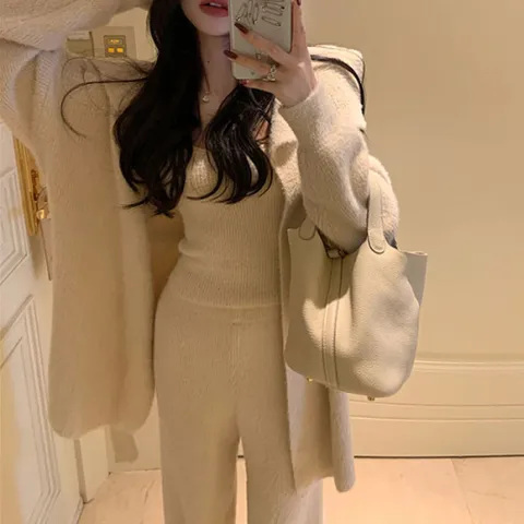 [브리치]  / 스트랩 가디건 와이드 팬츠 3종 세트 11986158