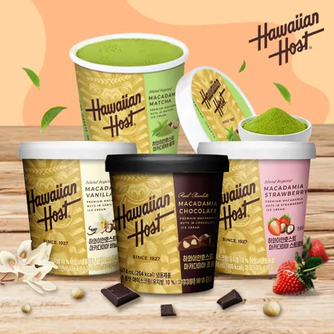 [1+1]하와이안호스트 마카다미아 파인트 아이스크림 4종 2개 골라담기 초코,바닐라,말차,딸기