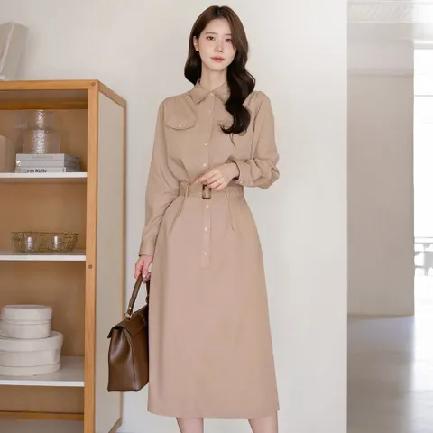 (~XXL까지) 보네트 백 밴딩 벨트 셔츠 원피스 가을 하객룩 오피스룩 모임룩 격식룩 빅사이즈