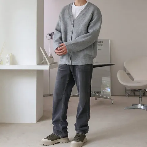 [브리치]  / 봄 가을 기본 가디건 / 먹색 연밤 진밤 회색