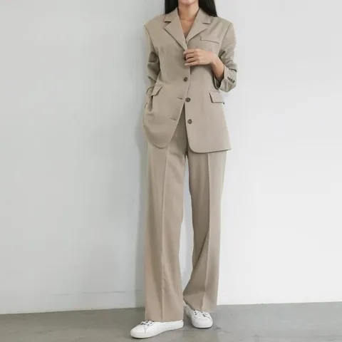 [하프클럽/셀러허브_여성트랜드패션]투피스 정장 세트 싱글 하프 자켓 와이드 슬랙스 팬츠
