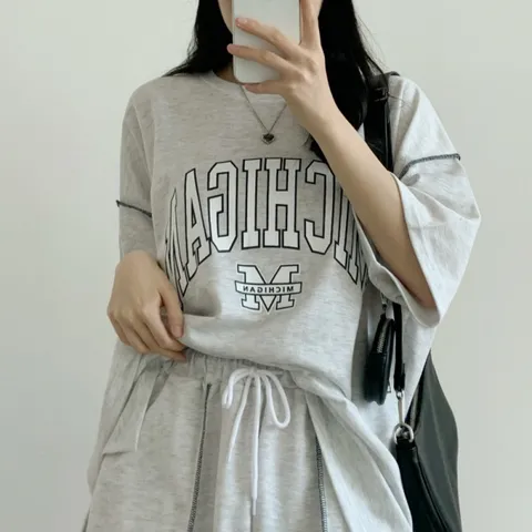 [M7] 여자 반소매티 남자 박시 하프팬츠 세트