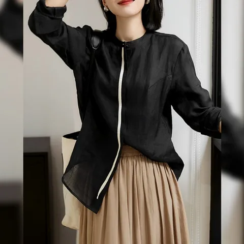 메르헨 헨리넥 배색 셔츠