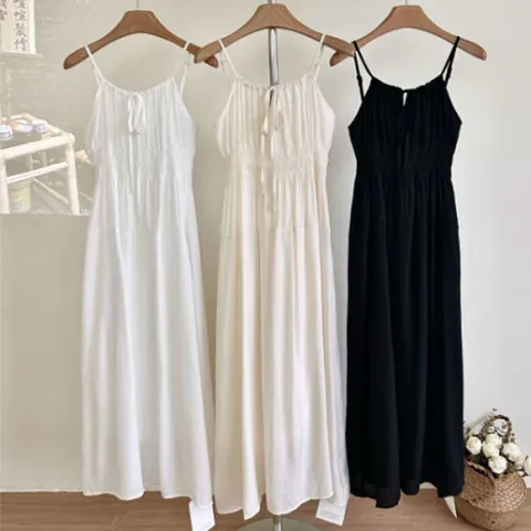 [브리치] 슈팅스타 / 셔링 끈나시 뷔스티에 민소매 휴가룩 비치룩 원피스