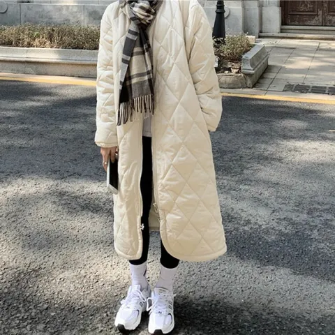 [브리치]  / 격자패턴 루즈핏 베이직 롱 패딩 6610182