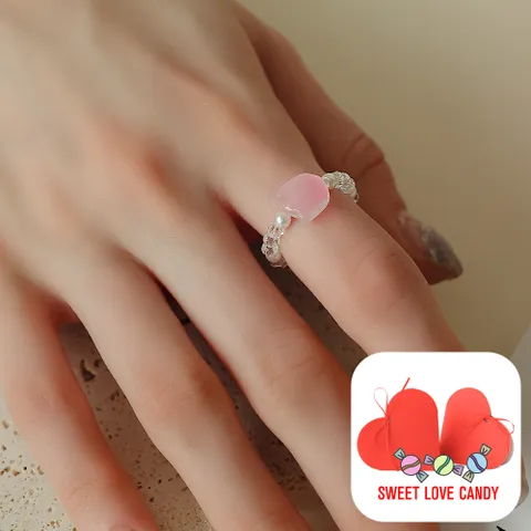 [+SWEET LOVE CANDY 패키지] 핑크튤립(사랑의 시작) 비즈 반지+핑크선물포장+쇼핑백