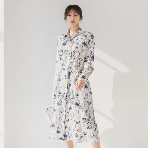 (~XXL까지) 엘리온 플라워 새틴 플레어 원피스 봄 가을 나들이룩 하객룩 데이트룩 모임룩 미시룩 빅사이즈