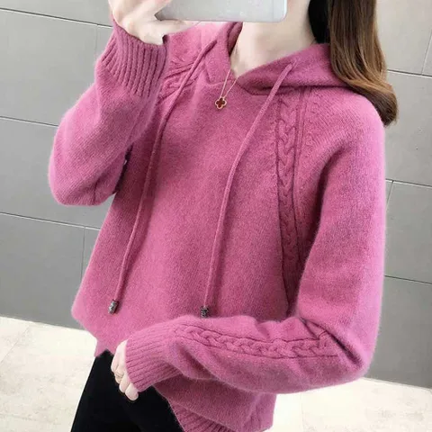 여자 가을 겨울 주말 나들이 후드 니트 스웨터 코디 봄니트니트후드 여성후드니트티 니트후드티