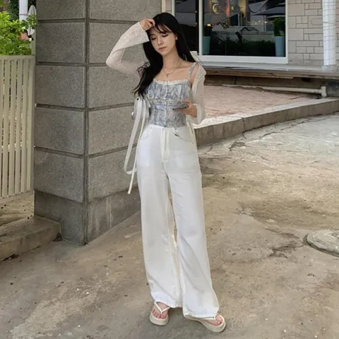 [브리치]  /  후들후들 여름린넨  화이트 코튼 와이드 팬츠