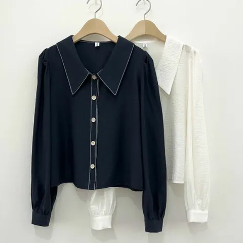 [브리치]  / 여리핏 실크느낌 카라넥 d해커 셔츠 블라우스