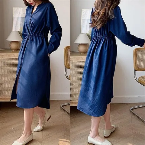 [오노마] ONM 브이넥 단추 롱원피스 여자 직장인 출퇴근 코디 패션 (8436072)