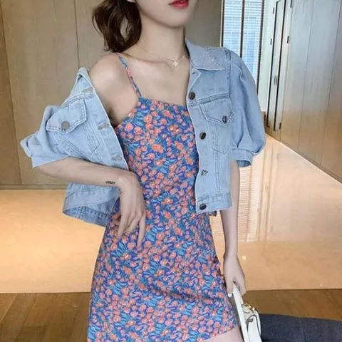 [하프클럽] 크롭청자켓 여름 여자데님코디 퍼프 반팔 재킷